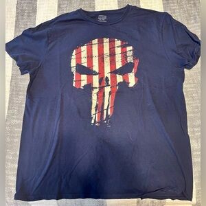 MARVEL Comics The Punisher SZ XL Blue w/ Red and White Striped Skull T-Shirt